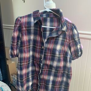 SHEIN Plaid Button Down Shirt - Red, Blue, White